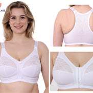 Ladies Front Fastening Firm Support Non Wired Lace Trim Bra Plus Size Uk Cups
