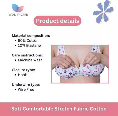 Front Fastening Bra Cotton Rich Ladies Non Wired Non Padded Soft Stretch Uk Size