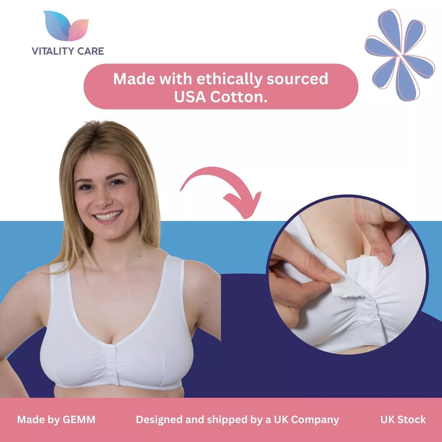 Front Fastening Bra Mastectomy Ladies Non Wired Soft Stretch Uk Size..