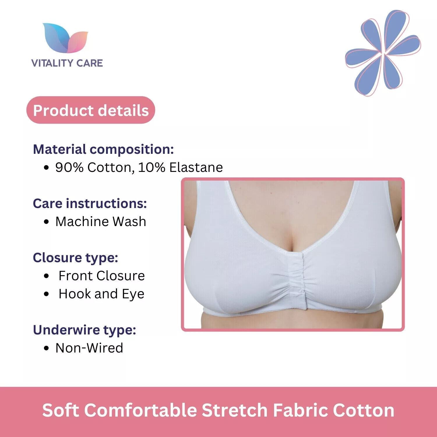 Front Fastening Bra Mastectomy Ladies Non Wired Soft Stretch Uk Size..