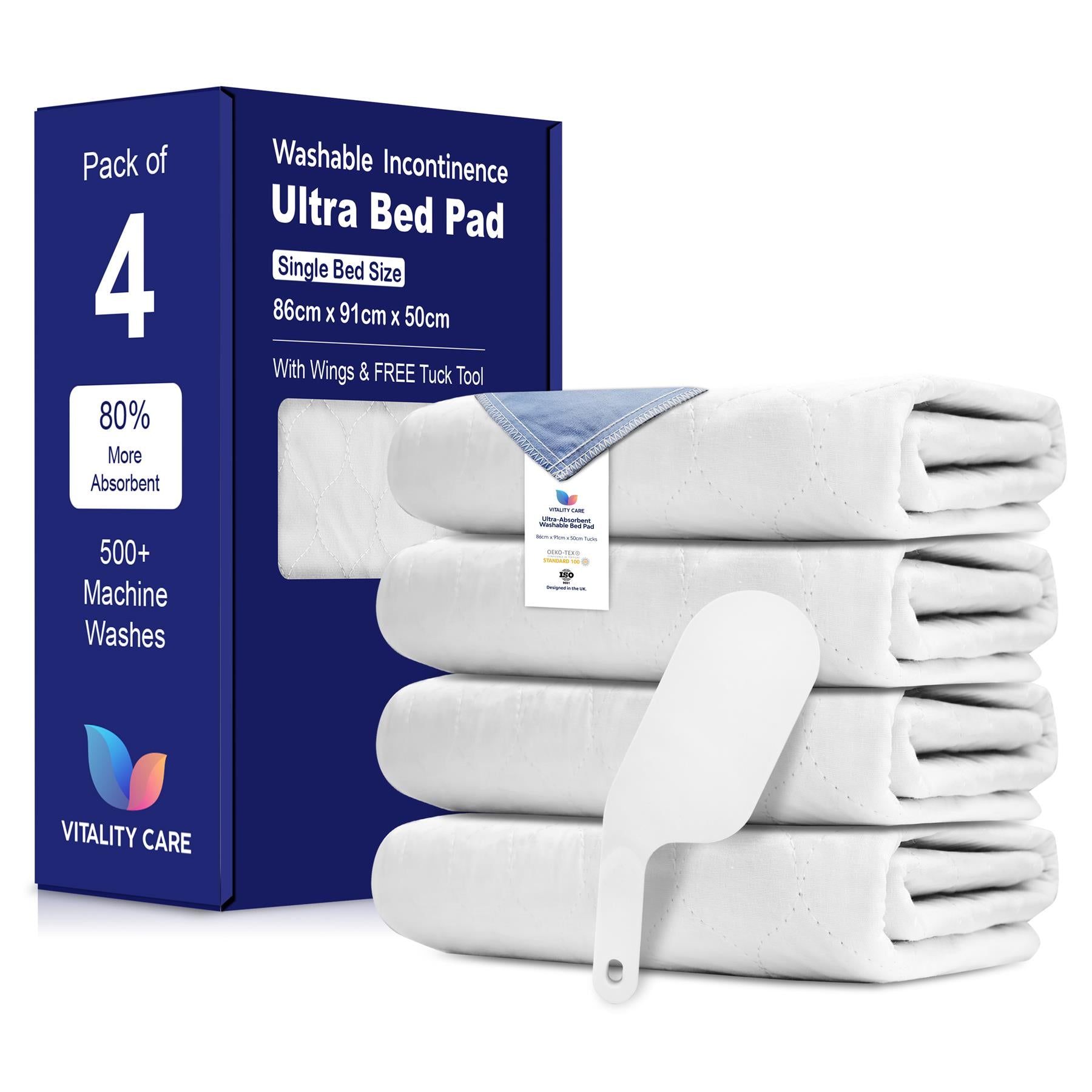 Reusable Single Bed Size Pad Incontinence Washable Pad, Mattress Protection With Tucks 86 x 91cm