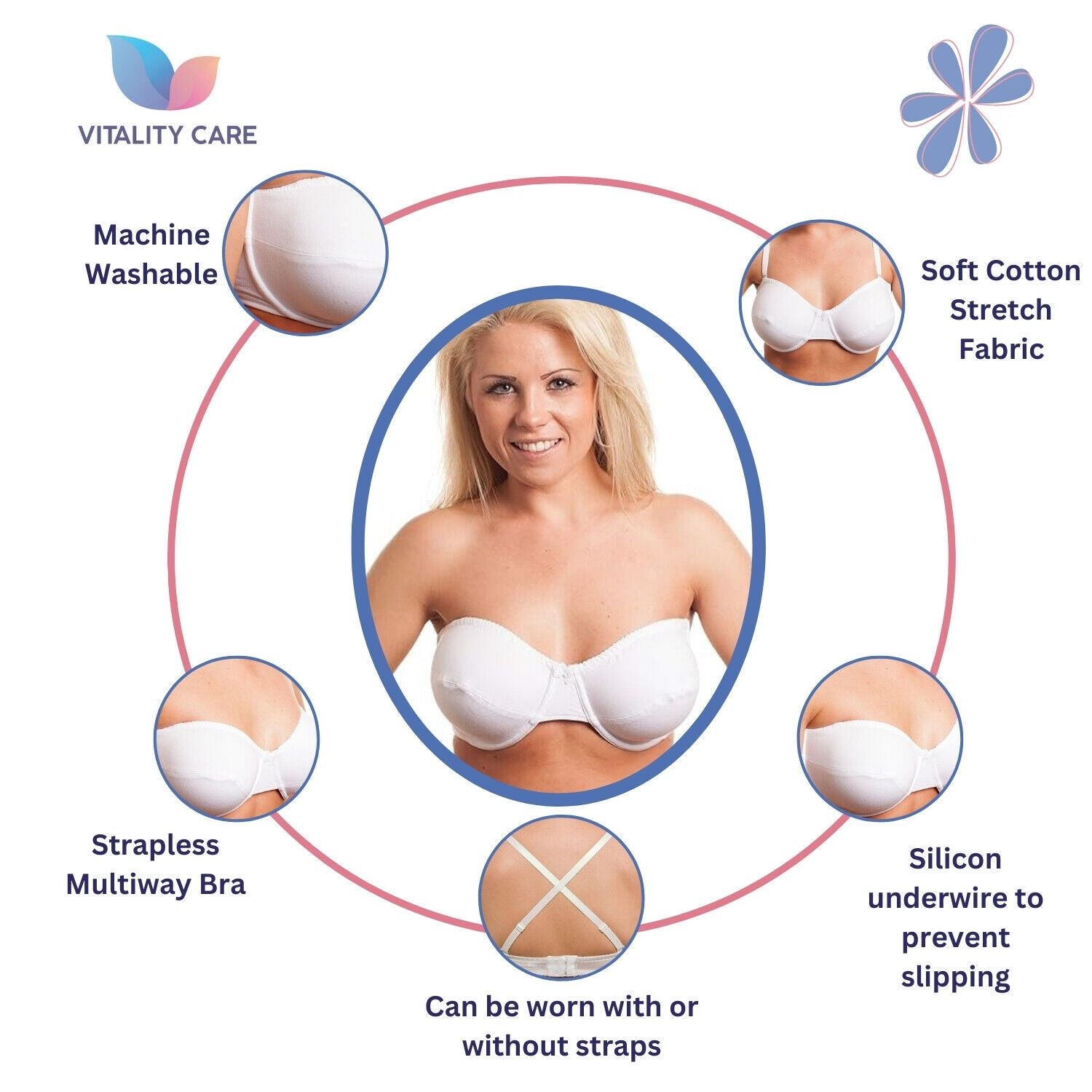 Multiway Strapless Bras Non Padded Underwired Size 32 to 42 A-DD Full Cup Bra UK