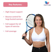 Ladies Sports Bra Zip Front Fastening Non Wired Unpadded Med Hold Uk Plus Size,,