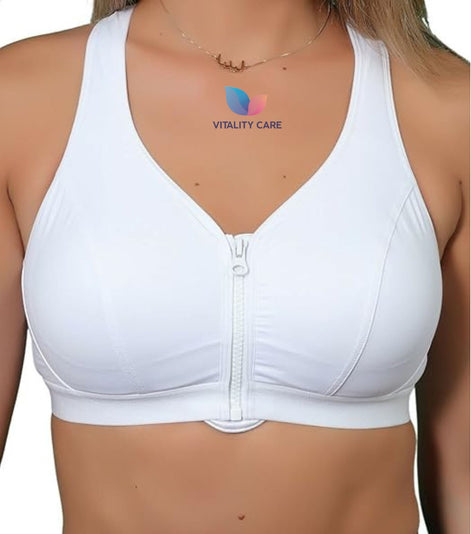 Ladies Sports Bra Zip Front Fastening Non Wired Unpadded Med Hold Uk Plus Size