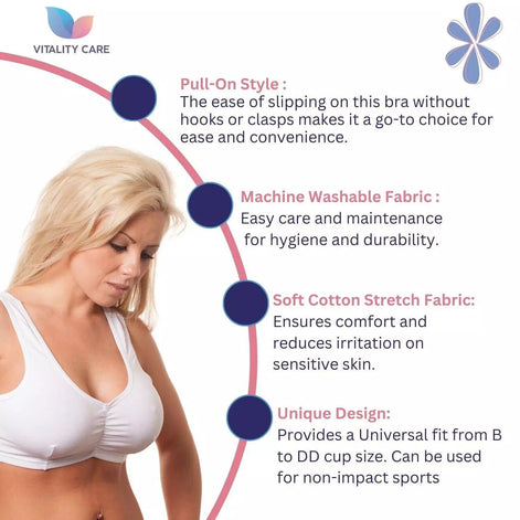 Vitality Care Ladies Full Cup Non Wired Bra Plus Size Firm Hold Large Non Padded Womens Comfort Soft Cotton Pull On Stretch Lycra Sleep Yoga Plus Size Bra UK