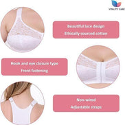 Ladies Front Fastening Firm Support Non Wired Lace Trim Bra Plus Size Uk Cups
