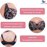 Womens Plus Size Lace Full Coverage Firm Hold Non Padded Underwired Full Cup Bra Black Pink