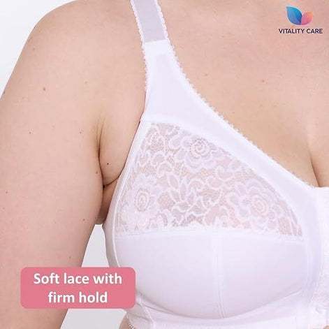 Ladies Front Fastening Firm Support Non Wired Lace Trim Bra Plus Size Uk Cups