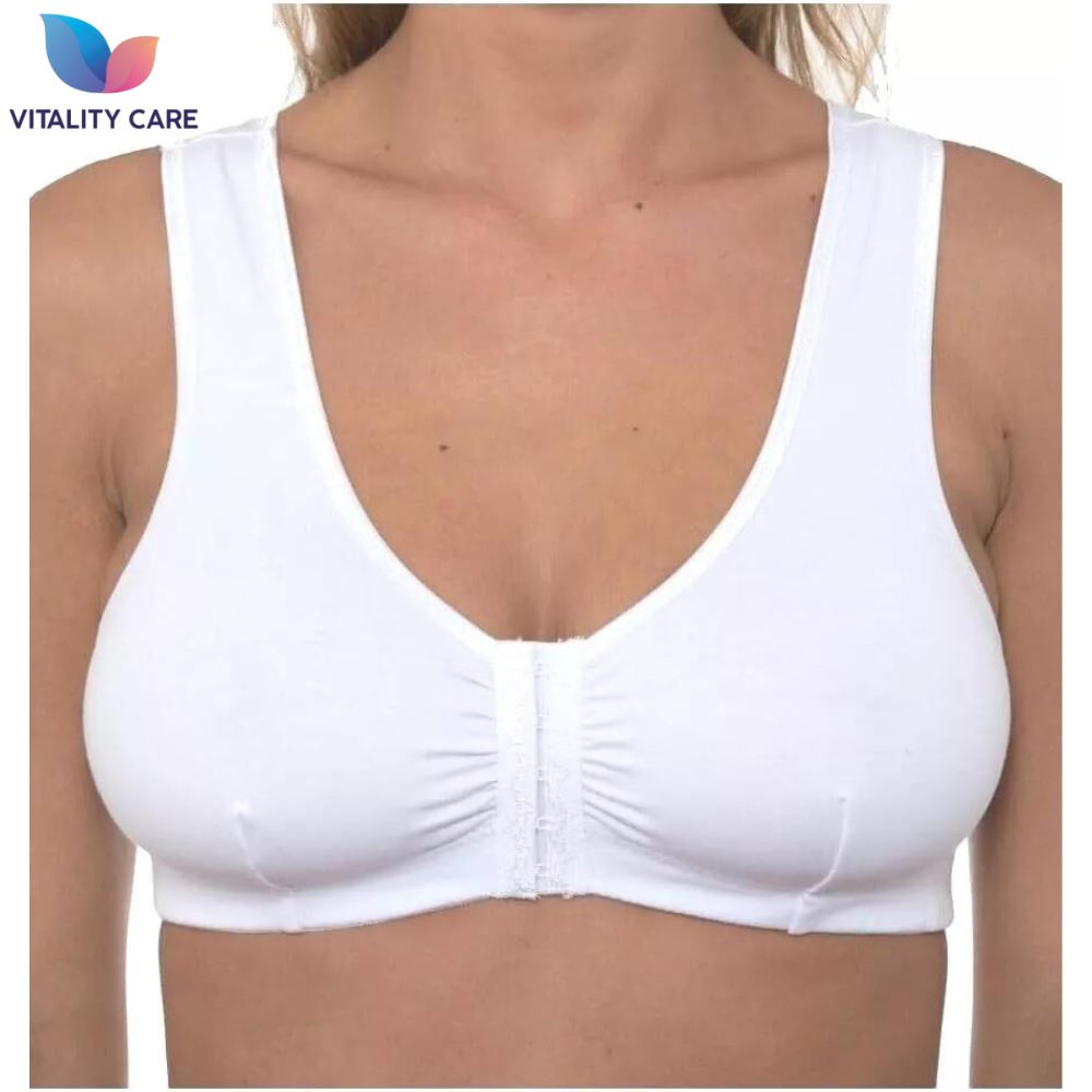 Mastectomy Front Fastening Bra for Women with Prosthesis Pockets Wireless Cotton