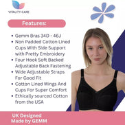 Ladies Full Cup Bra Non Wire Full Firm Support Lace Trim Plus Size Vitality Care