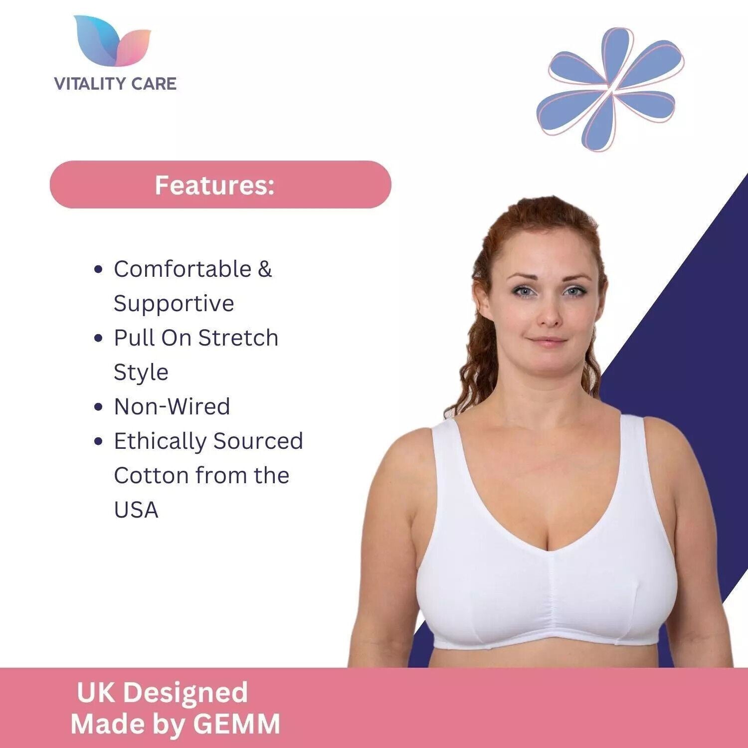 Vitality Care Ladies Full Cup Non Wired Bra Plus Size Firm Hold Large Non Padded Womens Comfort Soft Cotton Pull On Stretch Lycra Sleep Yoga Plus Size Bra UK