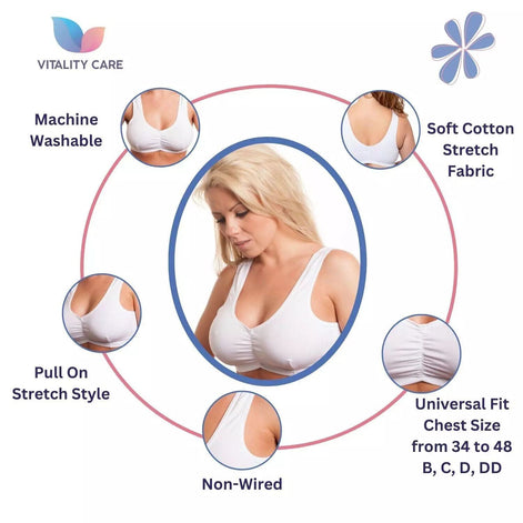 Vitality Care Ladies Full Cup Non Wired Bra Plus Size Firm Hold Large Non Padded Womens Comfort Soft Cotton Pull On Stretch Lycra Sleep Yoga Plus Size Bra UK
