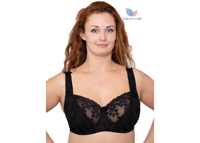 Womens Plus Size Lace Full Coverage Firm Hold Non Padded Underwired Full Cup Bra Black