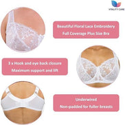 Womens Plus Size Lace Full Coverage Firm Hold Non Padded Underwired Full Cup White