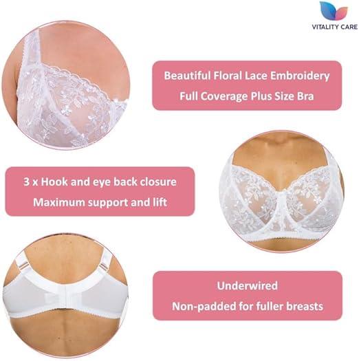 Womens Plus Size Lace Full Coverage Firm Hold Non Padded Underwired Full Cup White