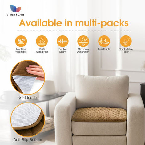 Absorbent Washable Incontinence Chair Pad Non-Slip Waterproof Seat Protector Pad