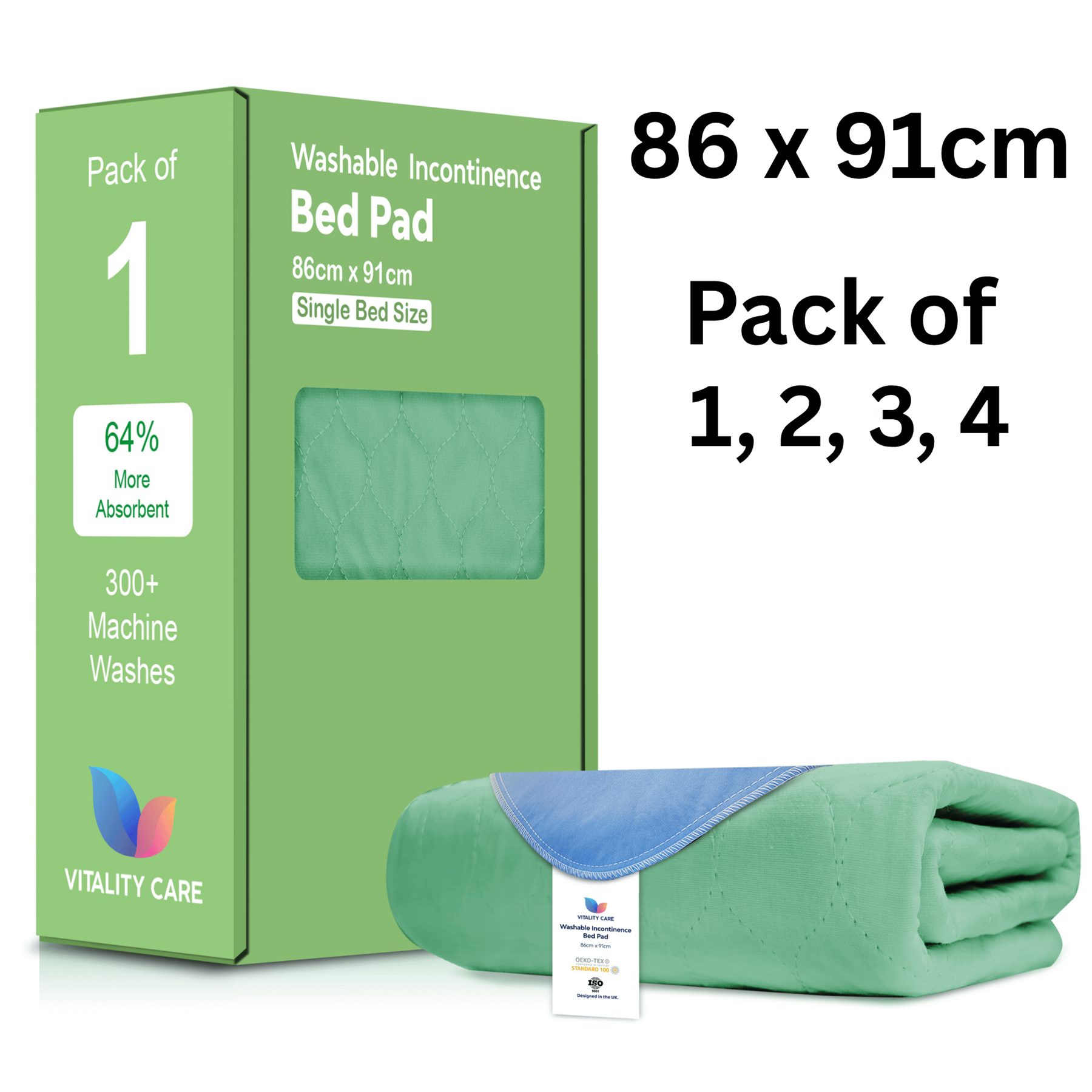 Washable Incontinence Bed Pads, Waterproof Mattress Protector, Water Absorbent Pads, Washable Bed Mats For Incontinence Adults Kids, Elderly, Waterproof Bed Pads 86x91cm Green