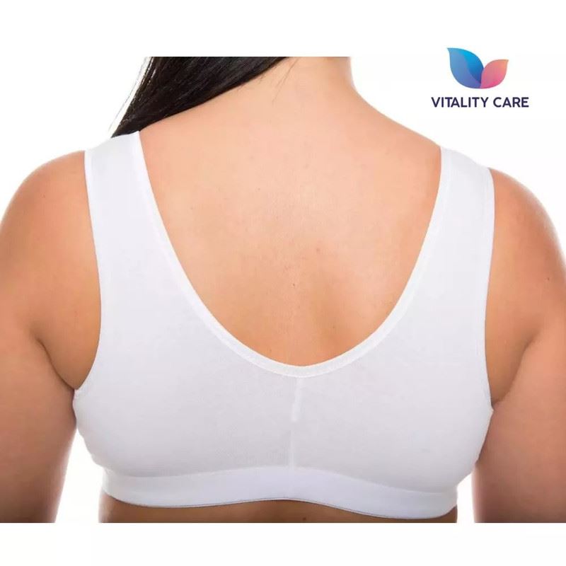 Vitality Care Mastectomy Bra Front Fastening Bra with Pockets Cotton Rich Wirefree Post Surgery Non Wired Soft Stretch for Ladies Women Easy Open