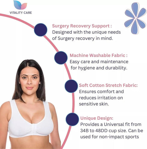 Front Fastening Bra Cotton Rich Ladies Non Wired Non Padded Soft Stretch Uk Size
