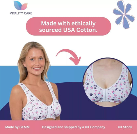 Front Fastening Bra Cotton Rich Ladies Non Wired Non Padded Soft Stretch Uk Size