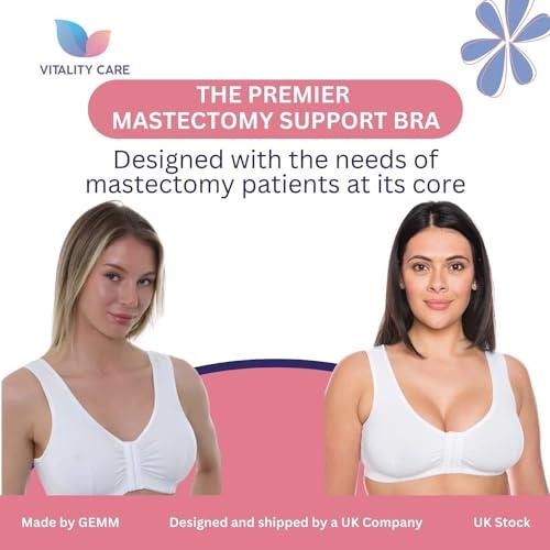 Vitality Care Mastectomy Bra Front Fastening Bra with Pockets Cotton Rich Wirefree Post Surgery Non Wired Soft Stretch for Ladies Women Easy Open