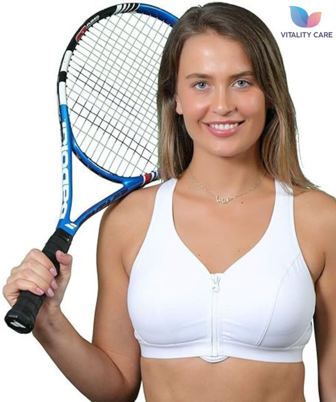 Ladies Sports Bra Zip Front Fastening Non Wired Unpadded Med Hold Uk Plus Size