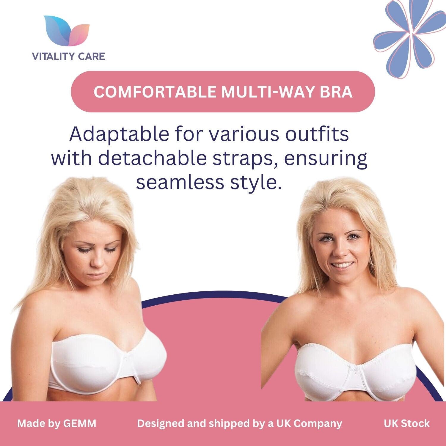 Multiway Strapless Bras Non Padded Underwired Size 32 to 42 A-DD Full Cup Bra UK