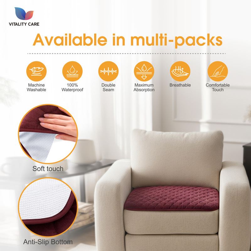 Absorbent Washable Incontinence Chair Pad Non-Slip Waterproof Seat Protector Pad