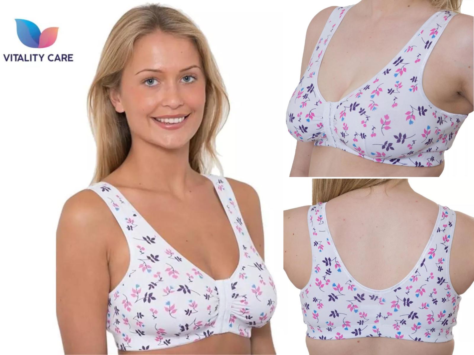 Front Fastening Bra Cotton Rich Ladies Non Wired Non Padded Soft Stretch Uk Size