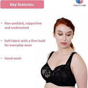 Womens Plus Size Lace Full Coverage Firm Hold Non Padded Underwired Full Cup Bra Black