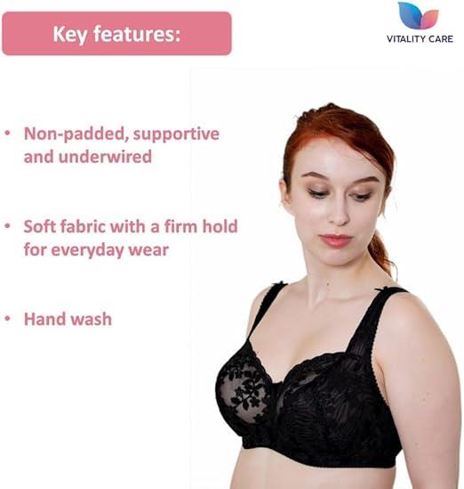 Womens Plus Size Lace Full Coverage Firm Hold Non Padded Underwired Full Cup Bra Black