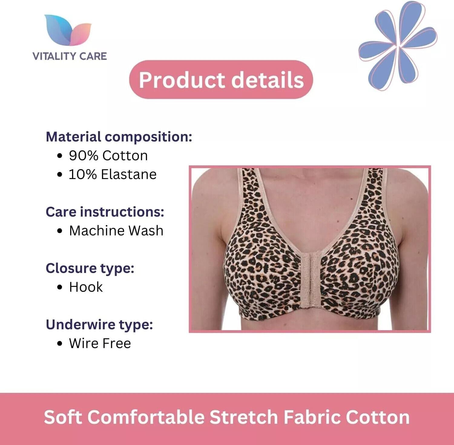 Front Fastening Bra Cotton Rich Ladies Non Wired Non Padded Soft Stretch Uk Size