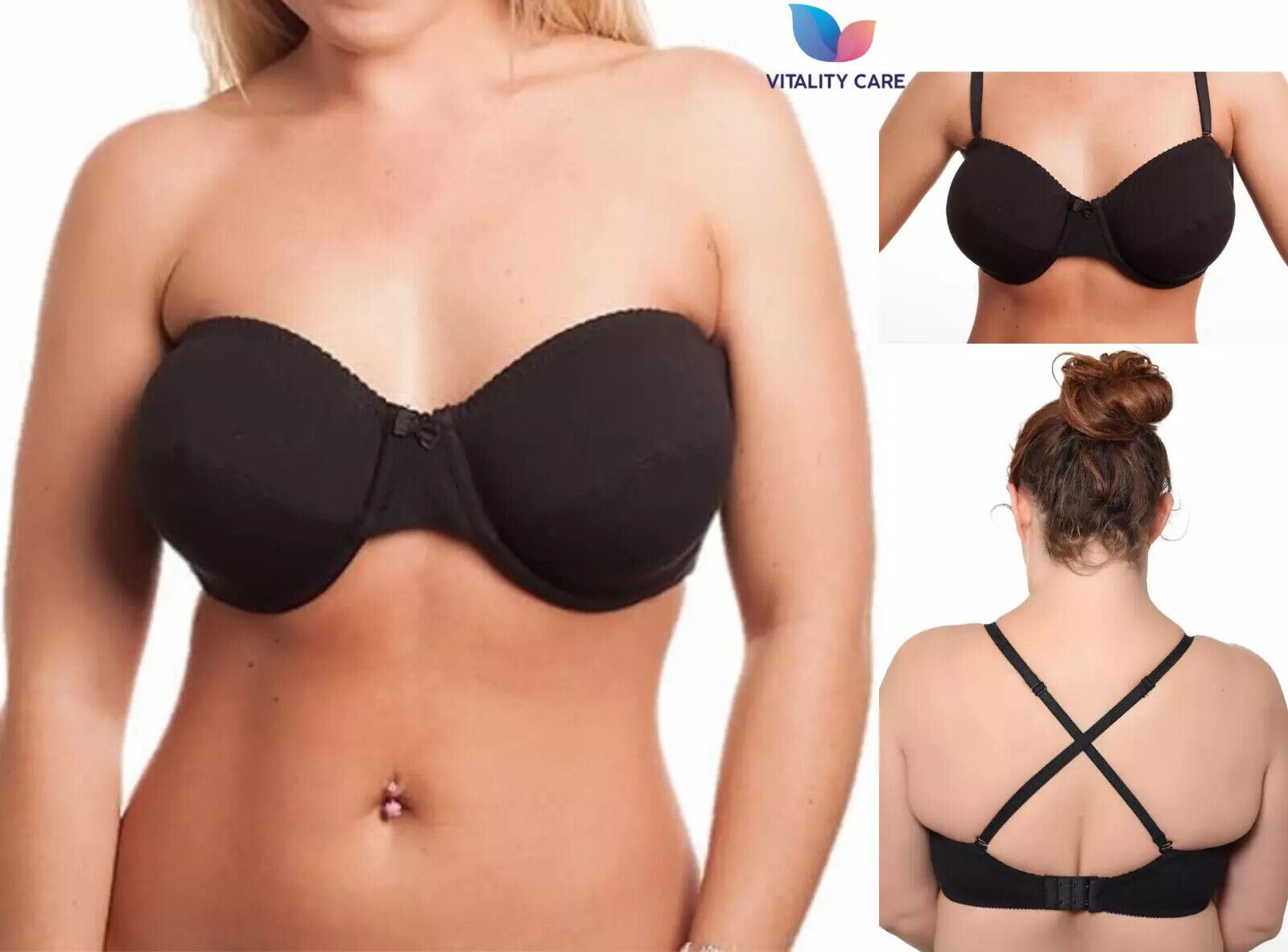 Strapless Bra MultiWay Halterneck Crossover Underwired Bra Black Colour 34A 42DD