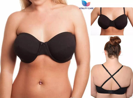 Strapless Bra MultiWay Halterneck Crossover Underwired Bra Black Colour 34A 42DD