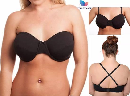 Strapless Bra MultiWay Halterneck Crossover Underwired Bra Black Colour 34A 42DD