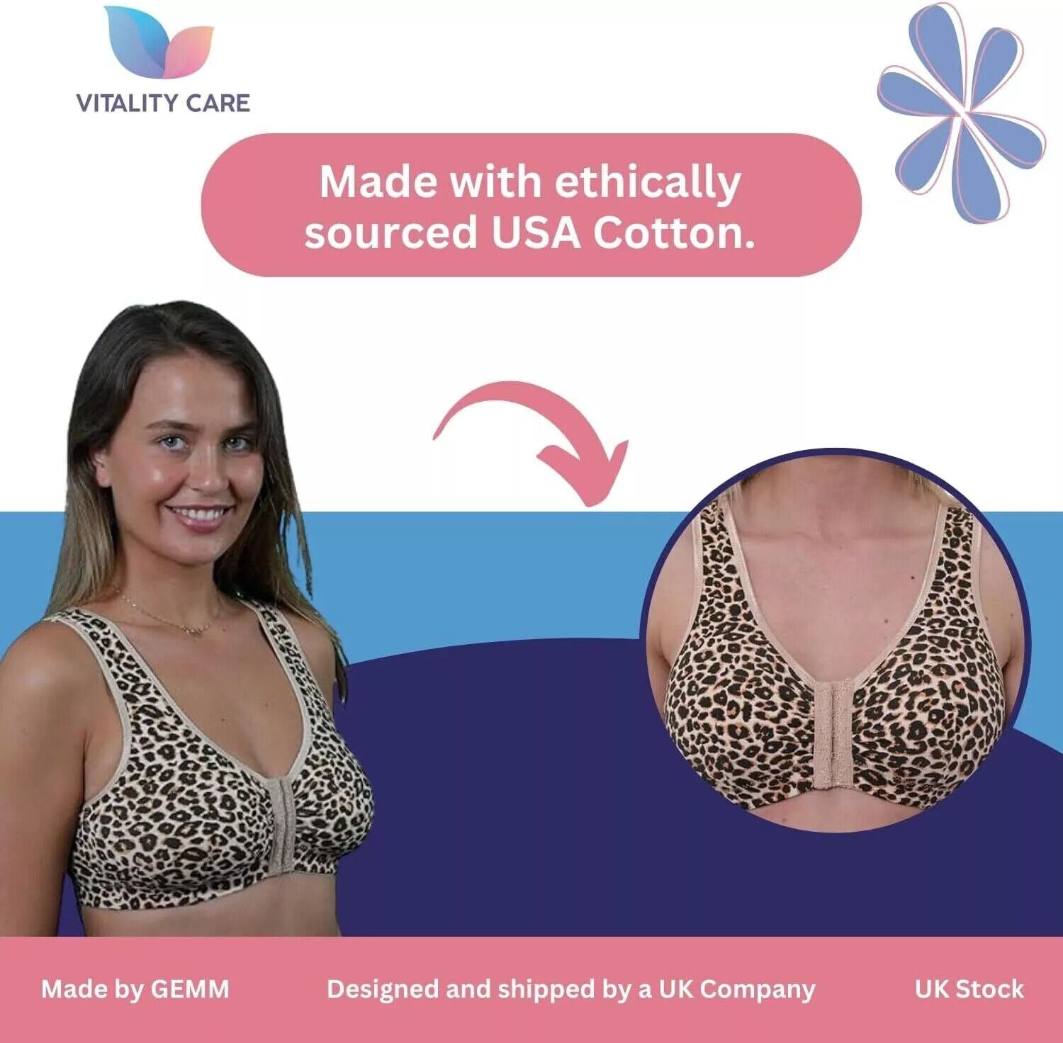 Front Fastening Bra Cotton Rich Ladies Non Wired Non Padded Soft Stretch Uk Size