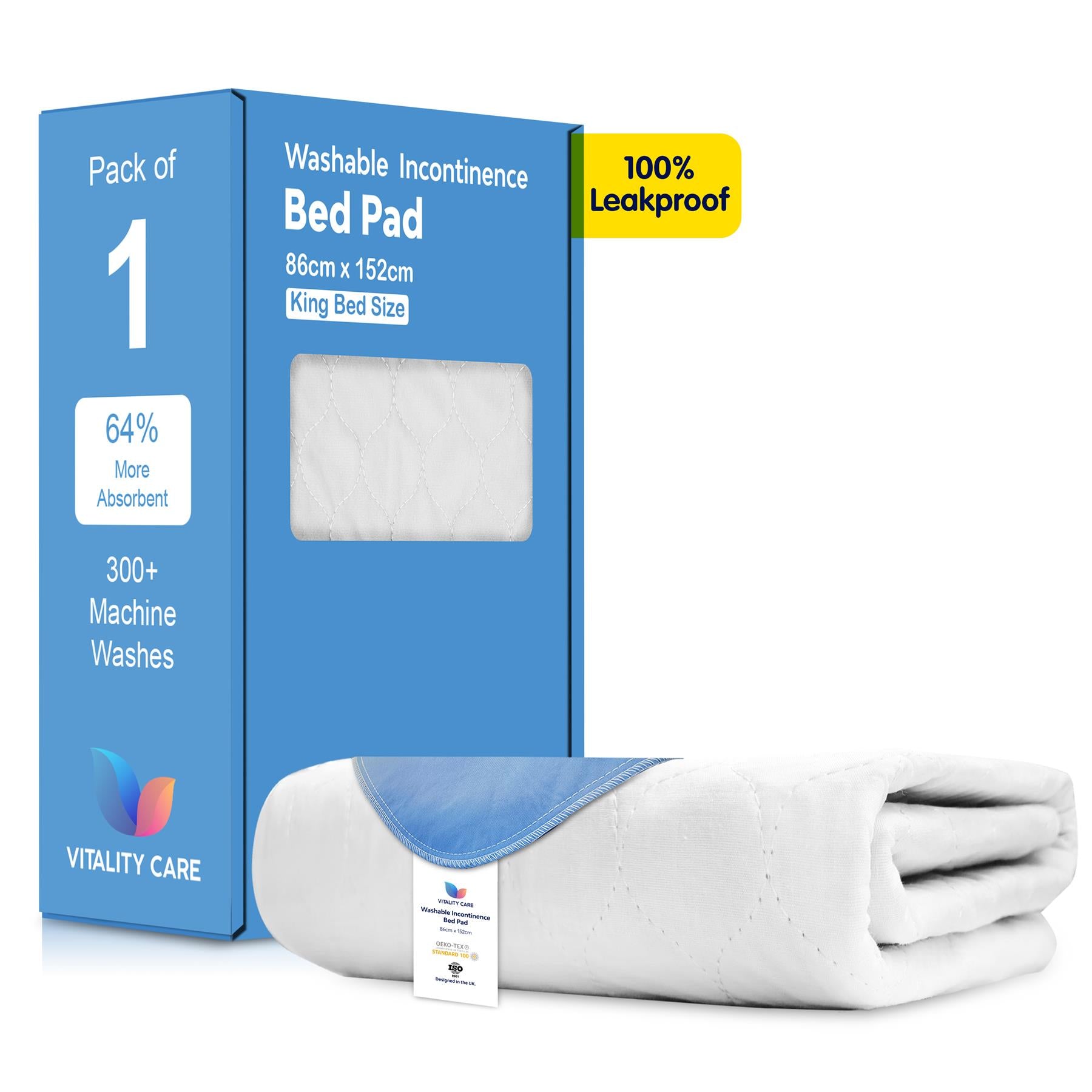 Washable King Bed Pad Incontinence Reusable Bed Pads Super Absorbent 86 x 152cm