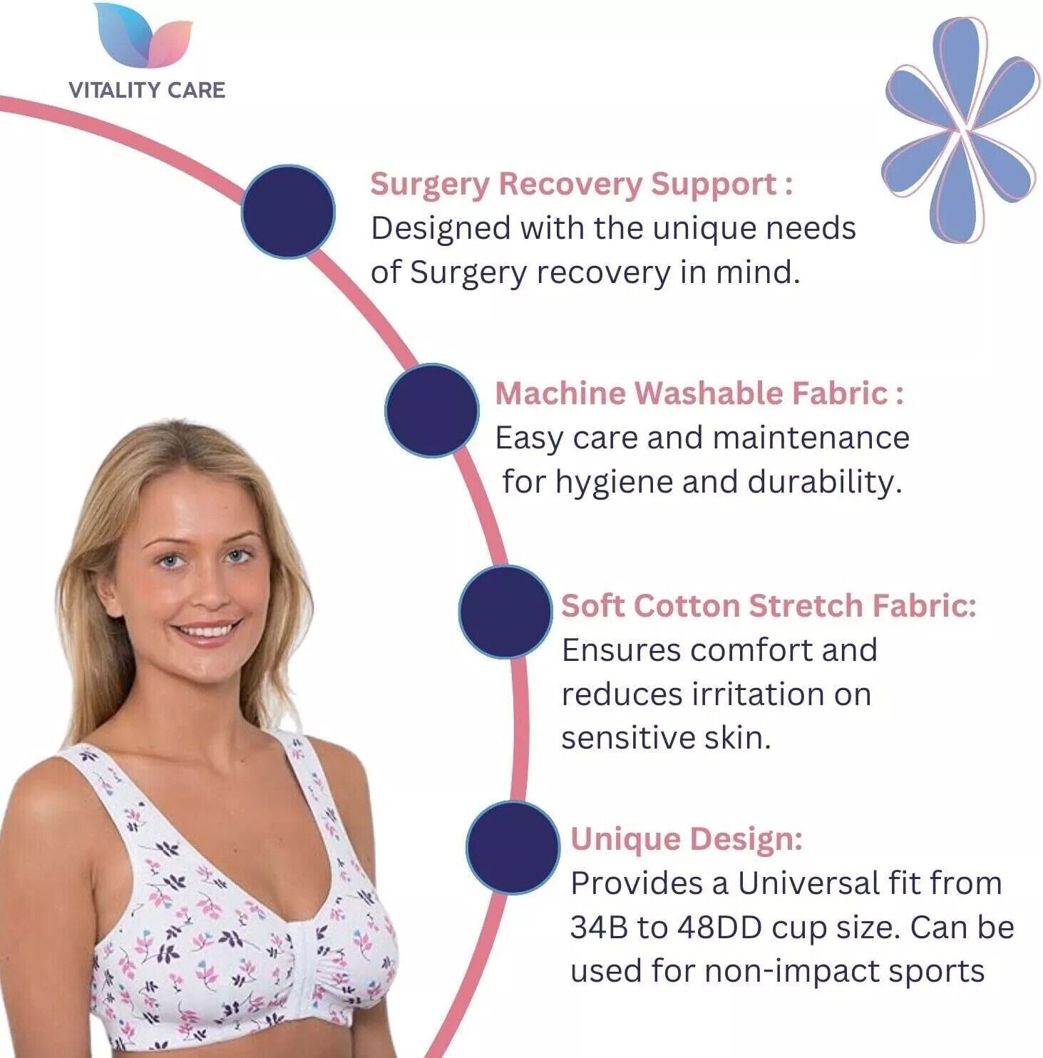 Front Fastening Bra Cotton Rich Ladies Non Wired Non Padded Soft Stretch Uk Size